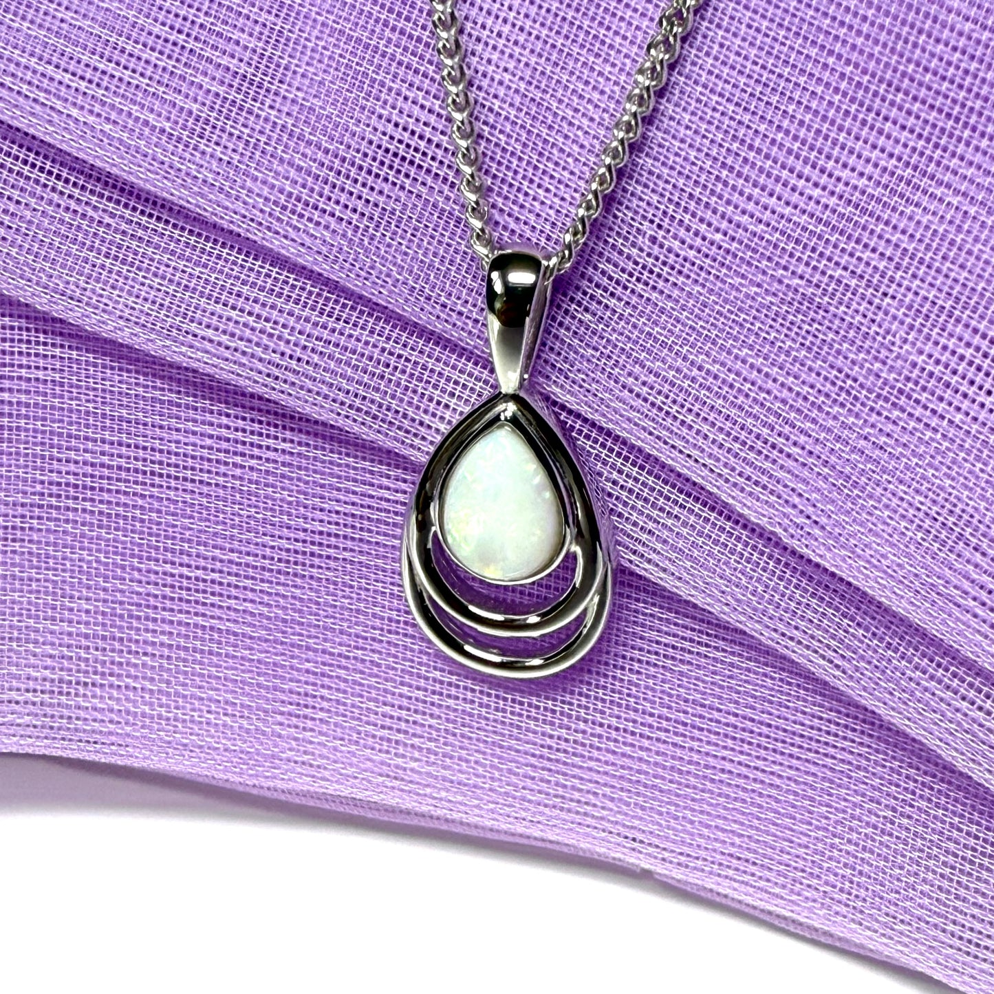 Real opal necklace sterling silver teardrop shape pendant with a chain