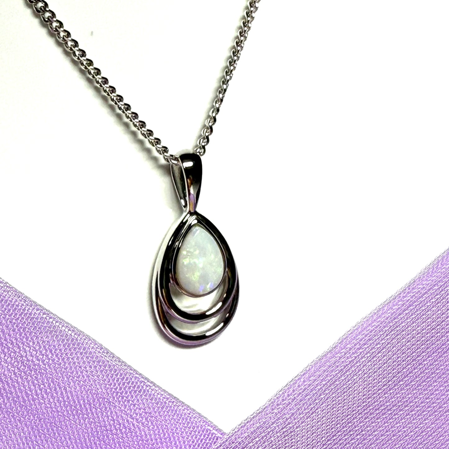 Real opal necklace sterling silver teardrop shape pendant with a chain