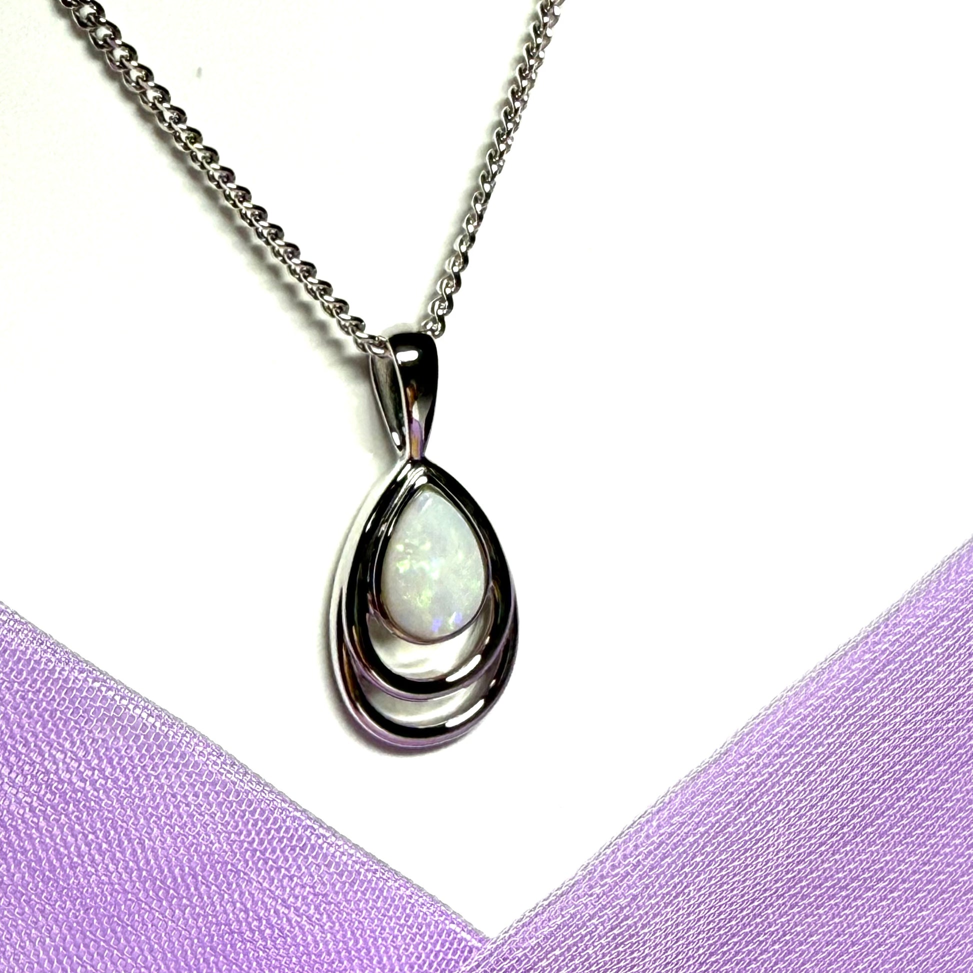 Real opal necklace sterling silver teardrop shape pendant with a chain
