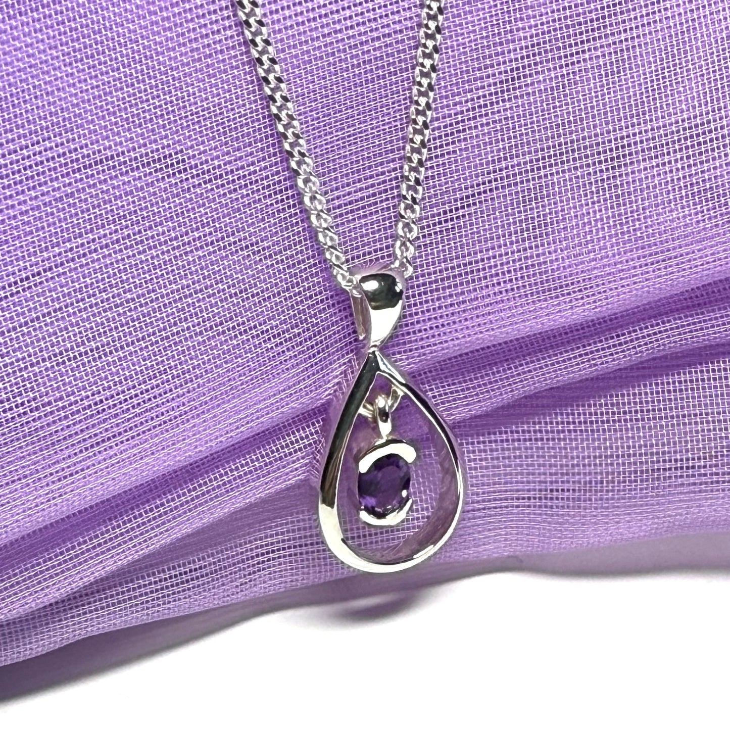 Real oval amethyst necklace sterling silver open pear shaped pendant