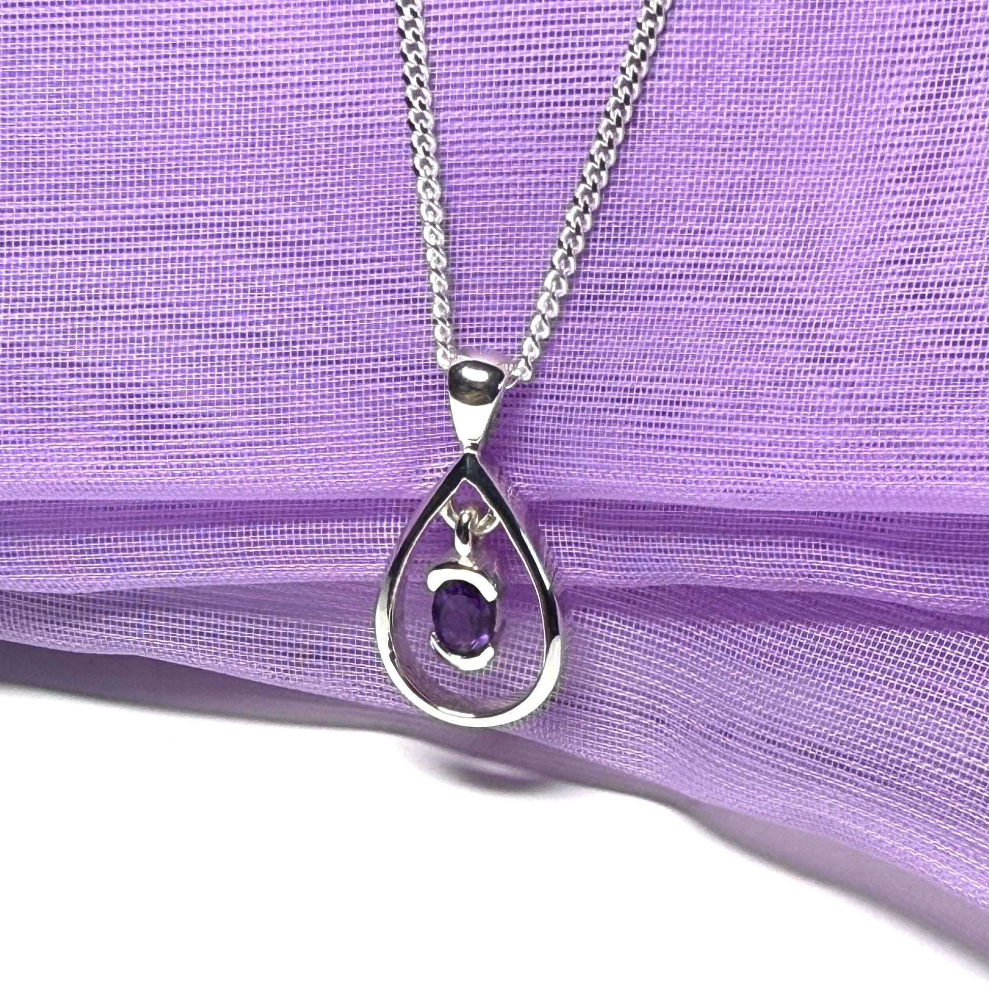 Real oval amethyst necklace sterling silver open pear shaped pendant