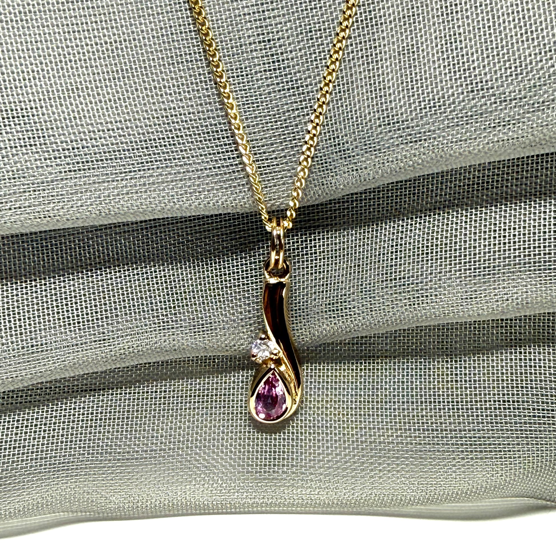Real pink sapphire and diamond necklace yellow gold pendant with a chain included