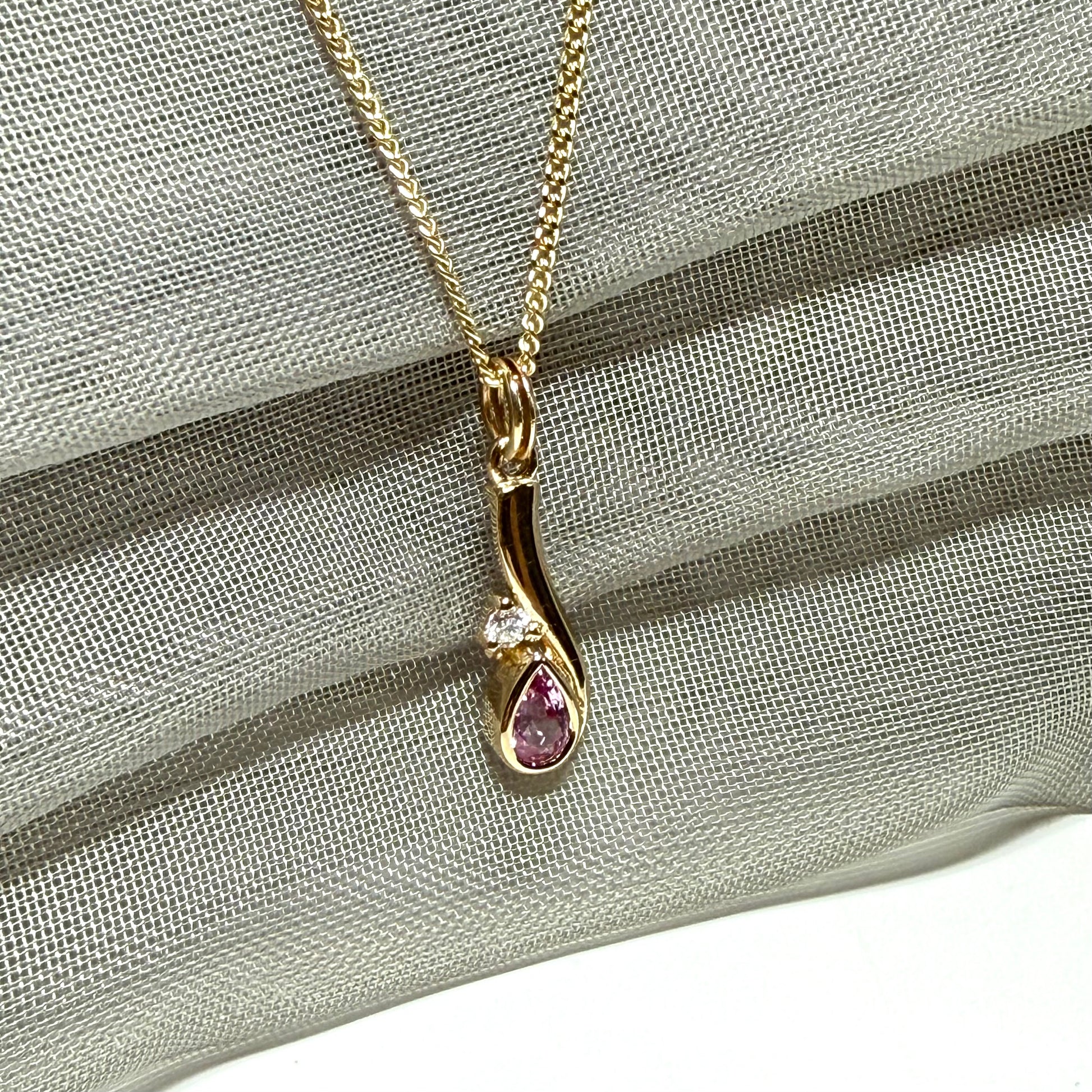 Real pink sapphire and diamond necklace yellow gold pendant with a chain included
