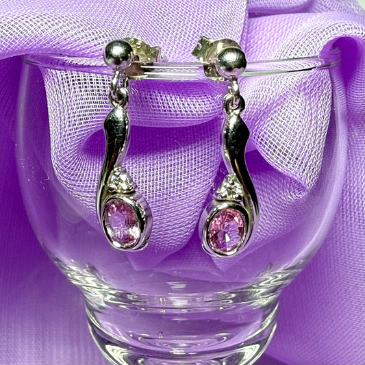 Real pink sapphire drop earrings with diamond white gold