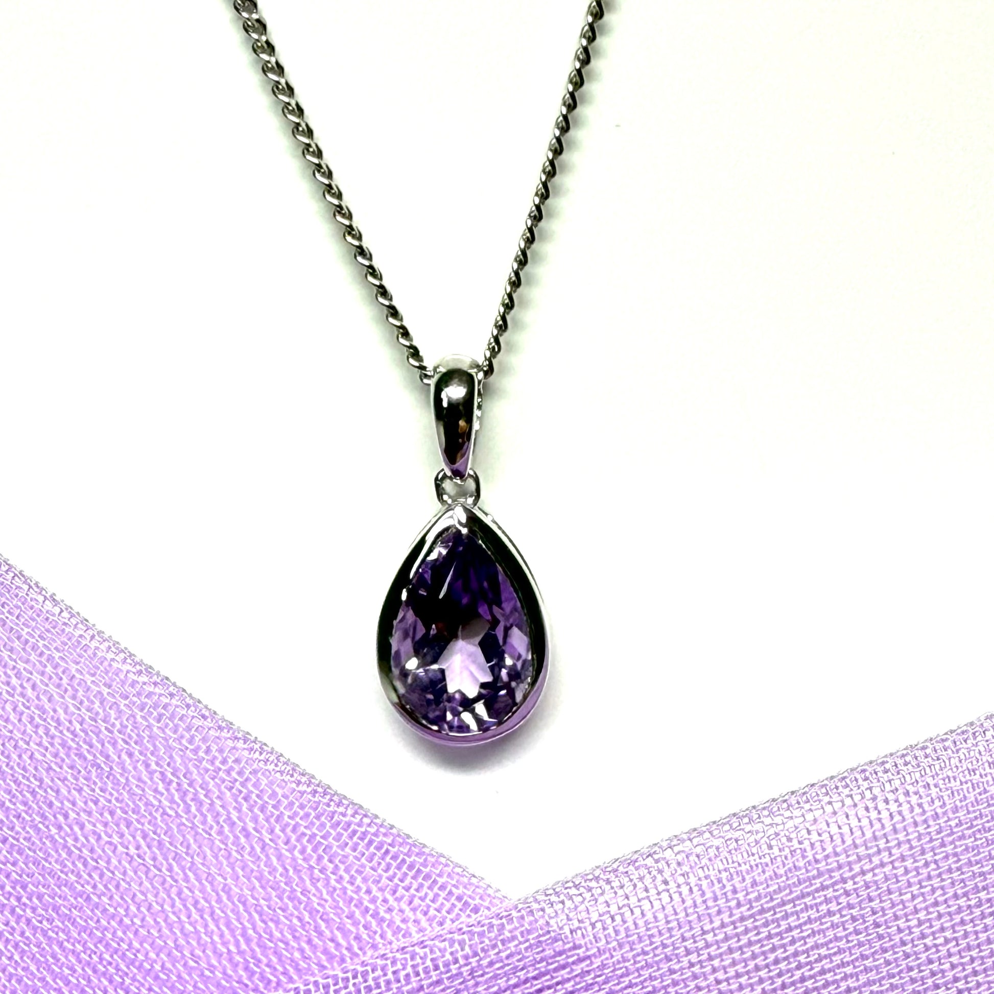 Real purple amethyst necklace pear shaped white gold teardrop pendant