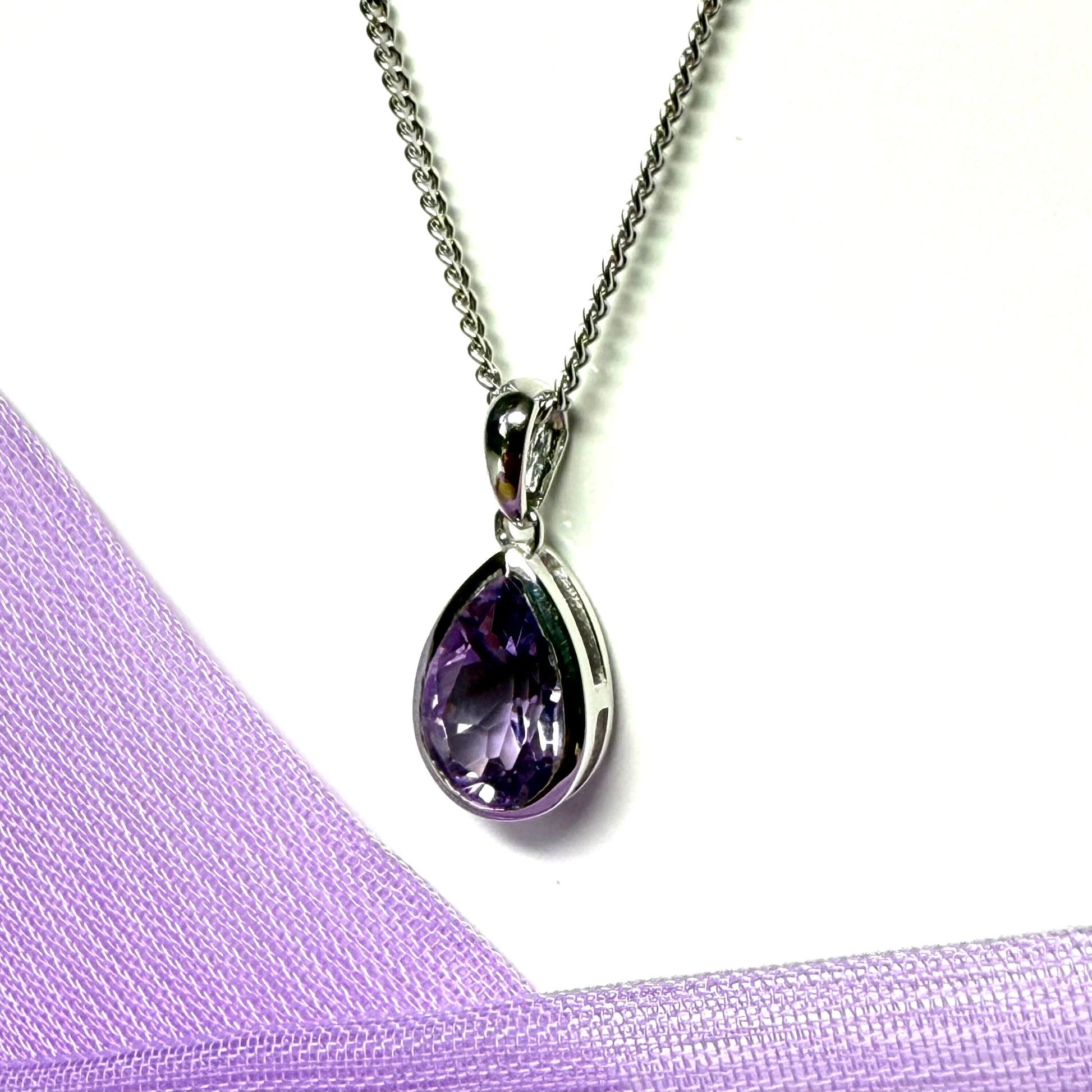 Real purple amethyst necklace pear shaped white gold teardrop pendant