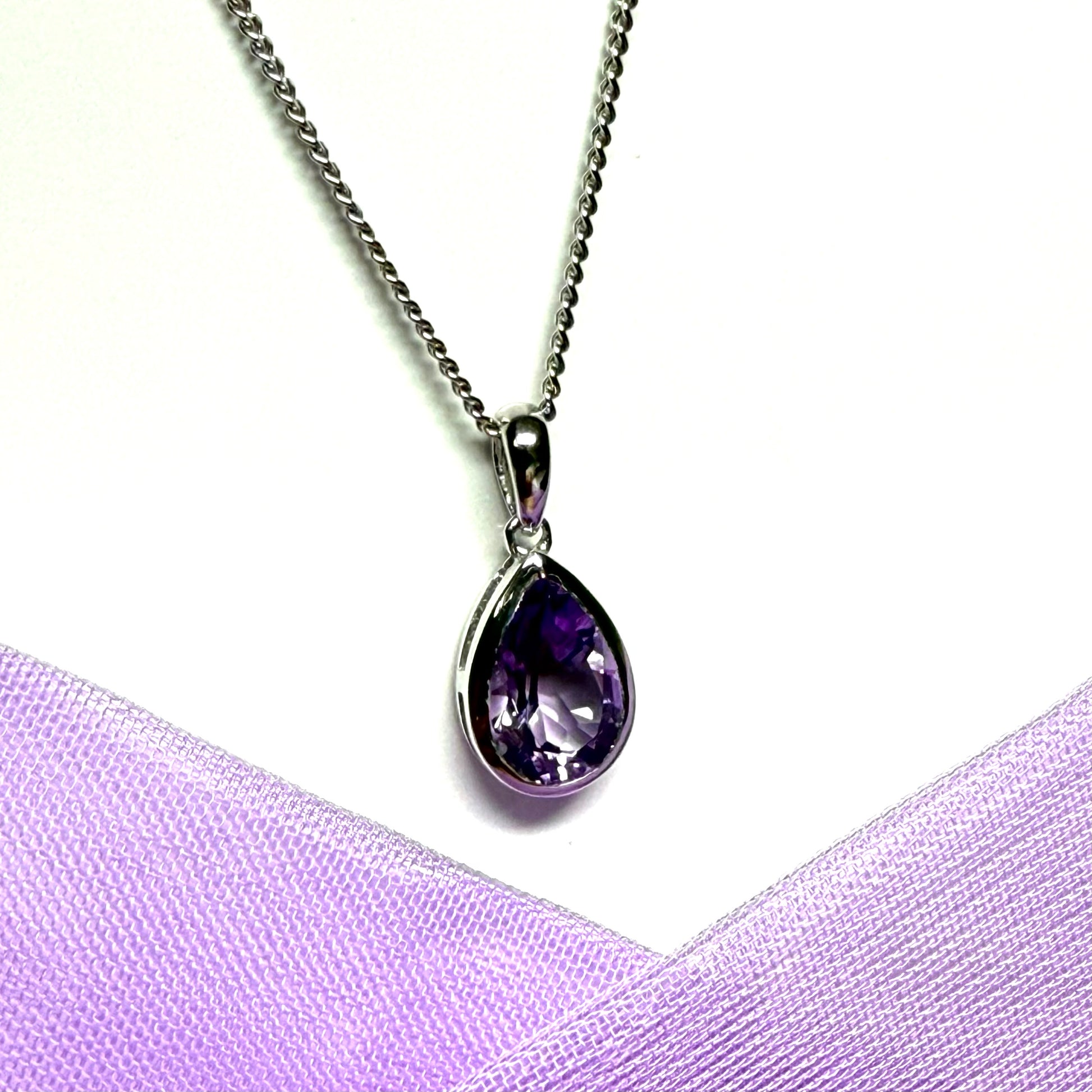 Real purple amethyst necklace pear shaped white gold teardrop pendant