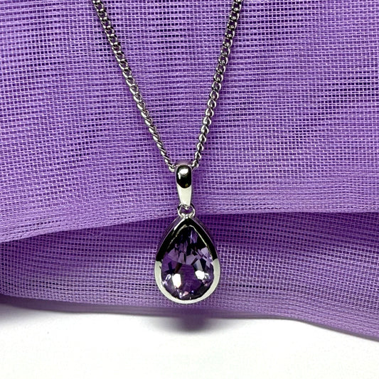 Real purple amethyst necklace pear shaped white gold teardrop pendant