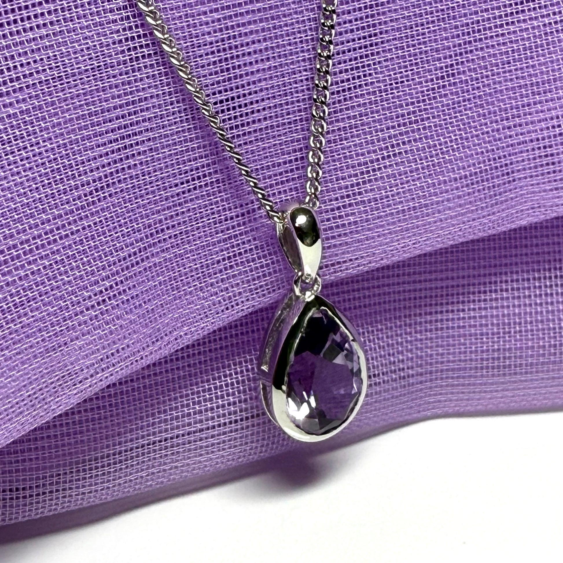 Real purple amethyst necklace pear shaped white gold teardrop pendant