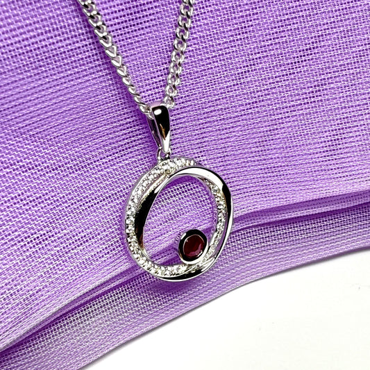 Real red ruby and cubic zirconia round necklace swirl pendant