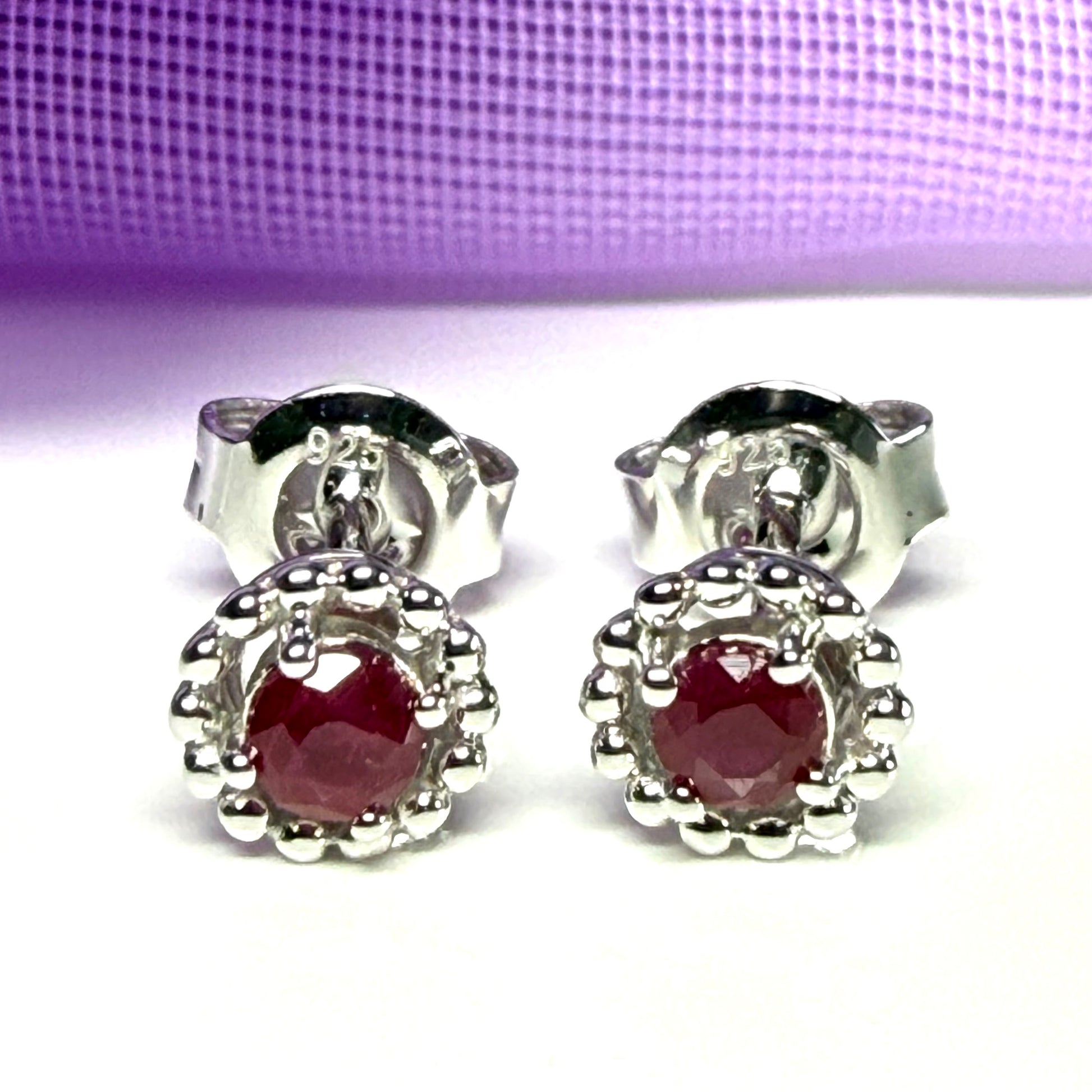 Real ruby small round stud earrings sterling silver