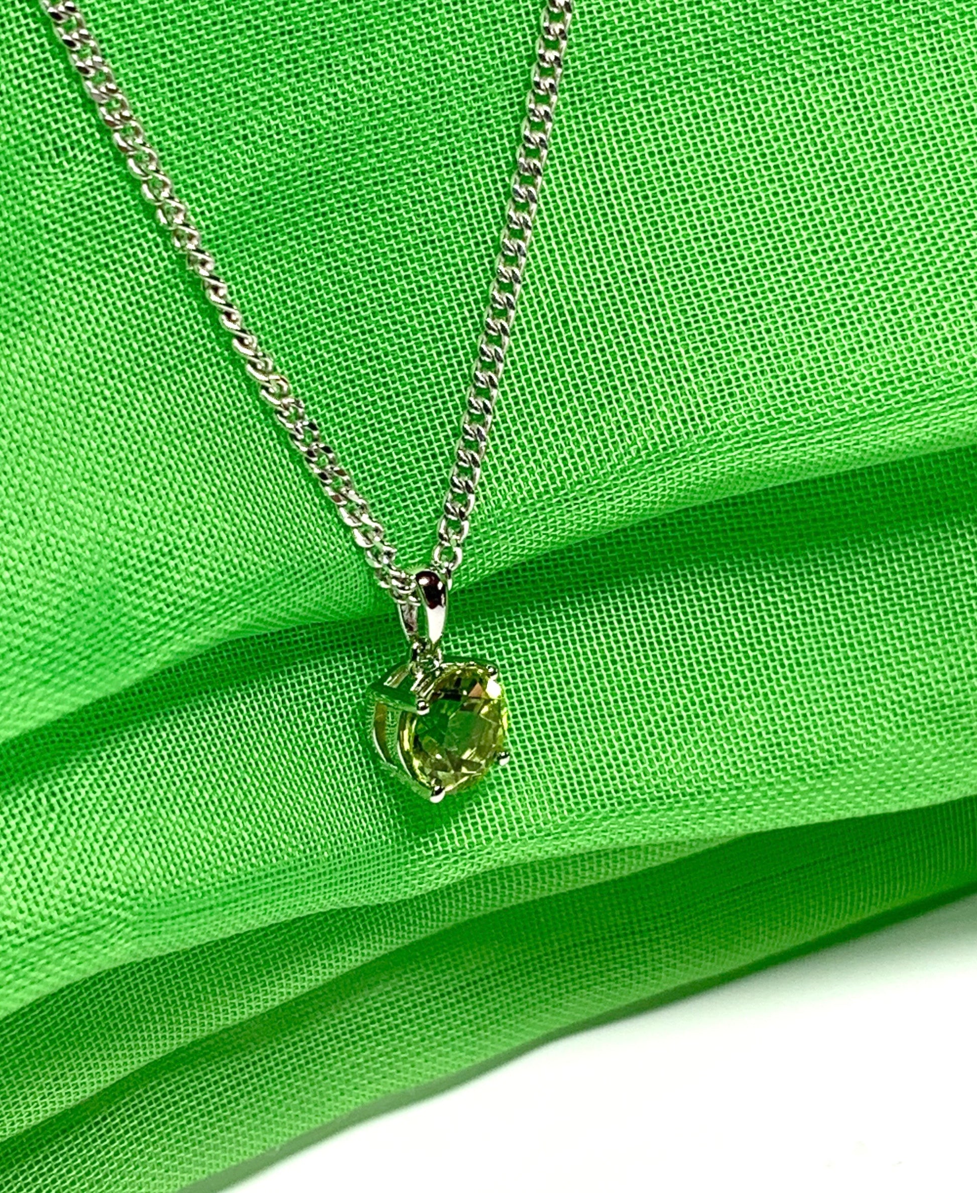 Green real round peridot sterling silver necklace