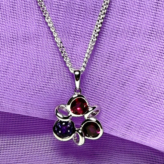 Real ruby amethyst and garnet cluster necklace sterling silver with a chain