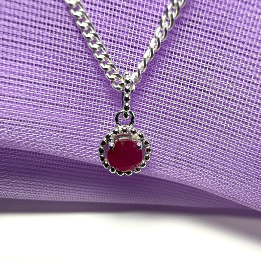 Real ruby small round necklace sterling silver