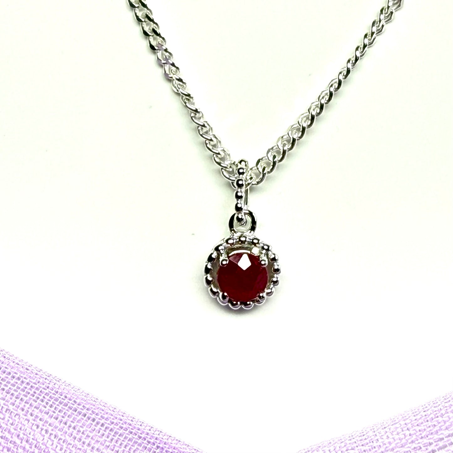 Real ruby small round necklace sterling silver