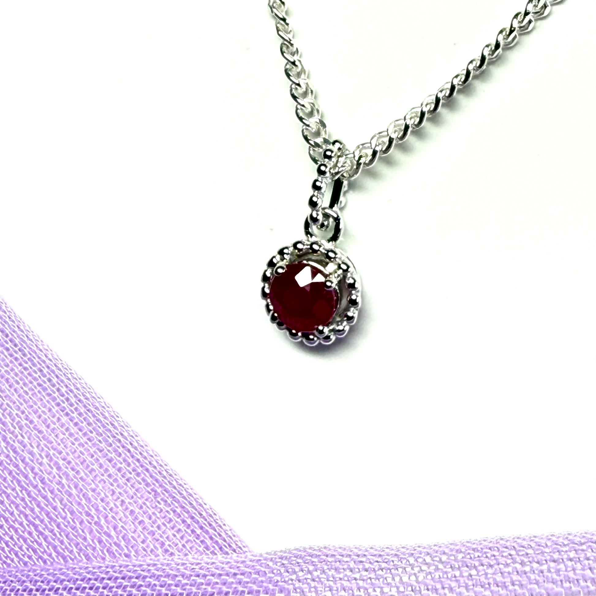 Real ruby small round necklace sterling silver
