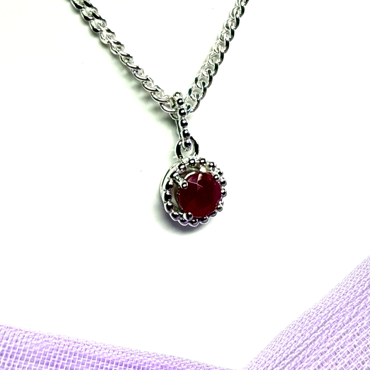 Real ruby small round necklace sterling silver