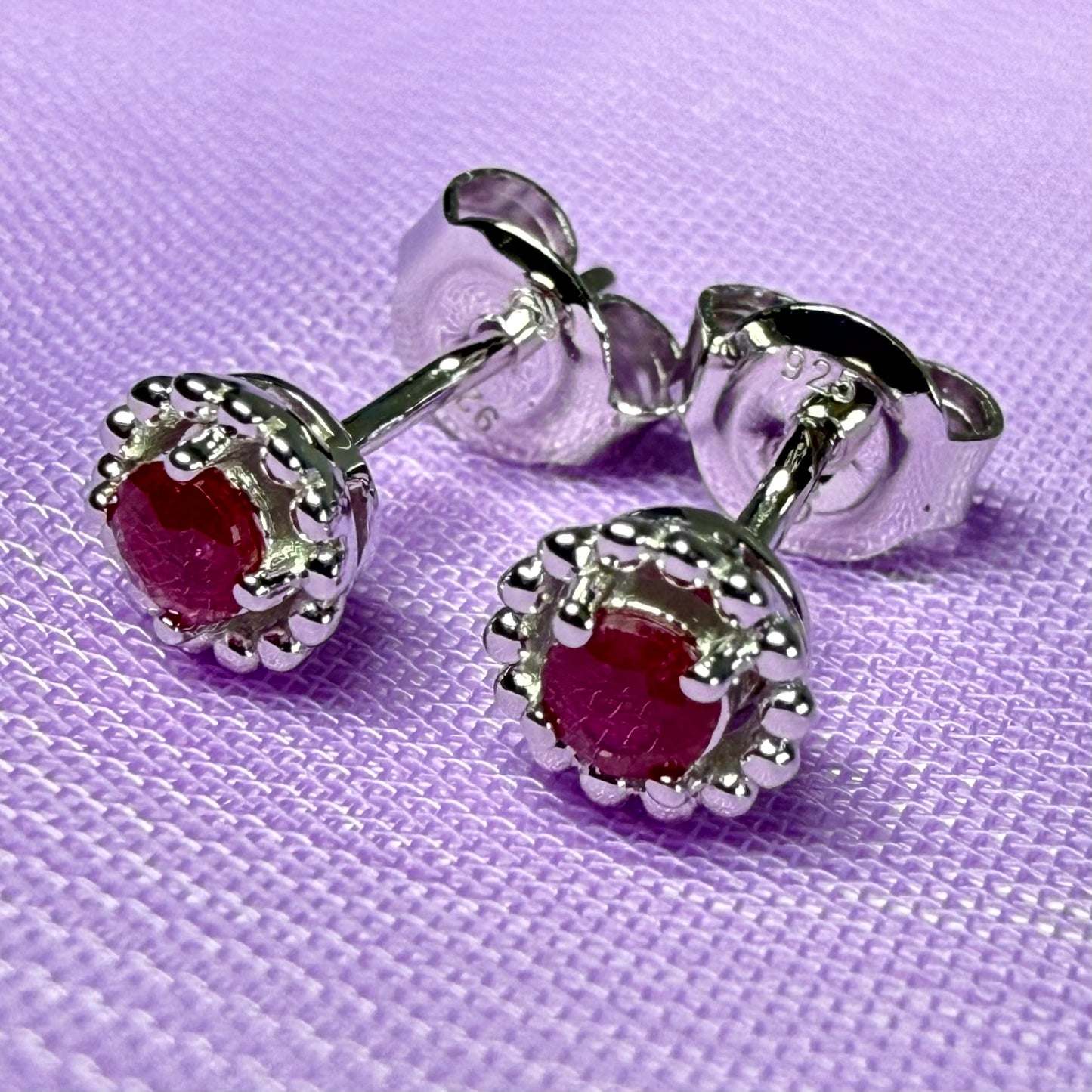 Real ruby small round stud earrings sterling silver