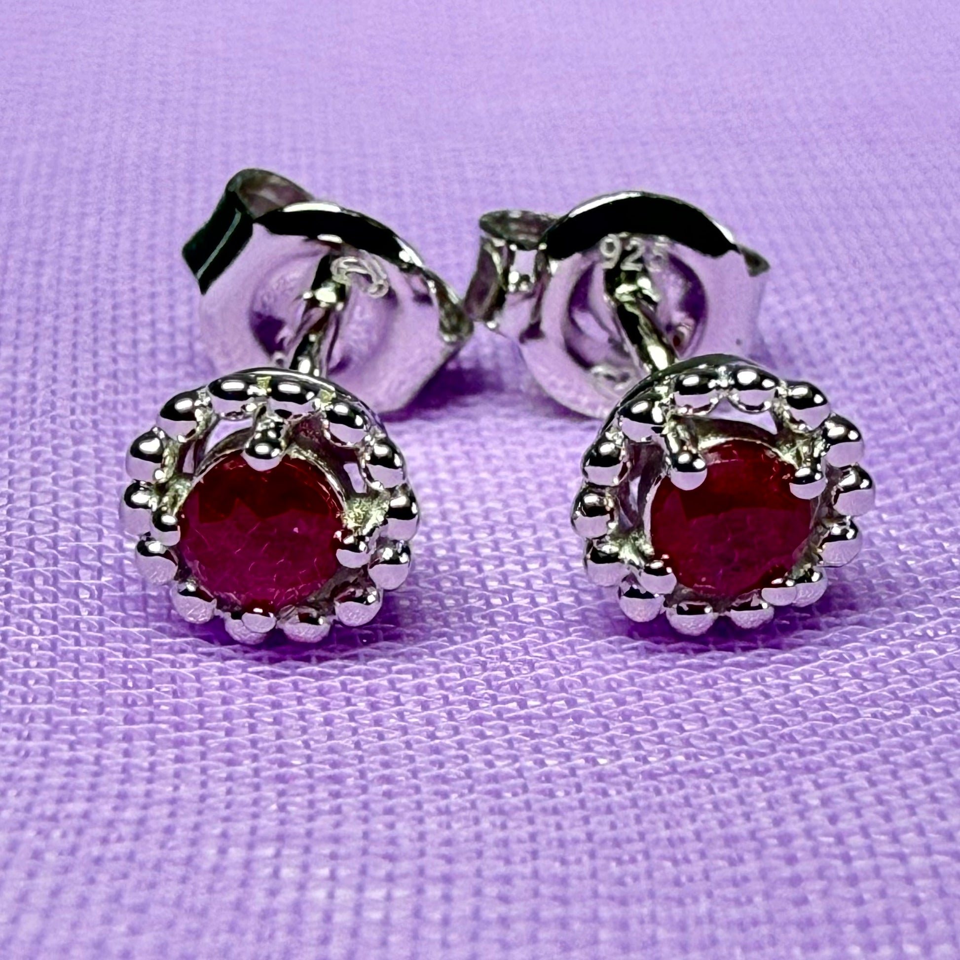 Real ruby small round stud earrings sterling silver