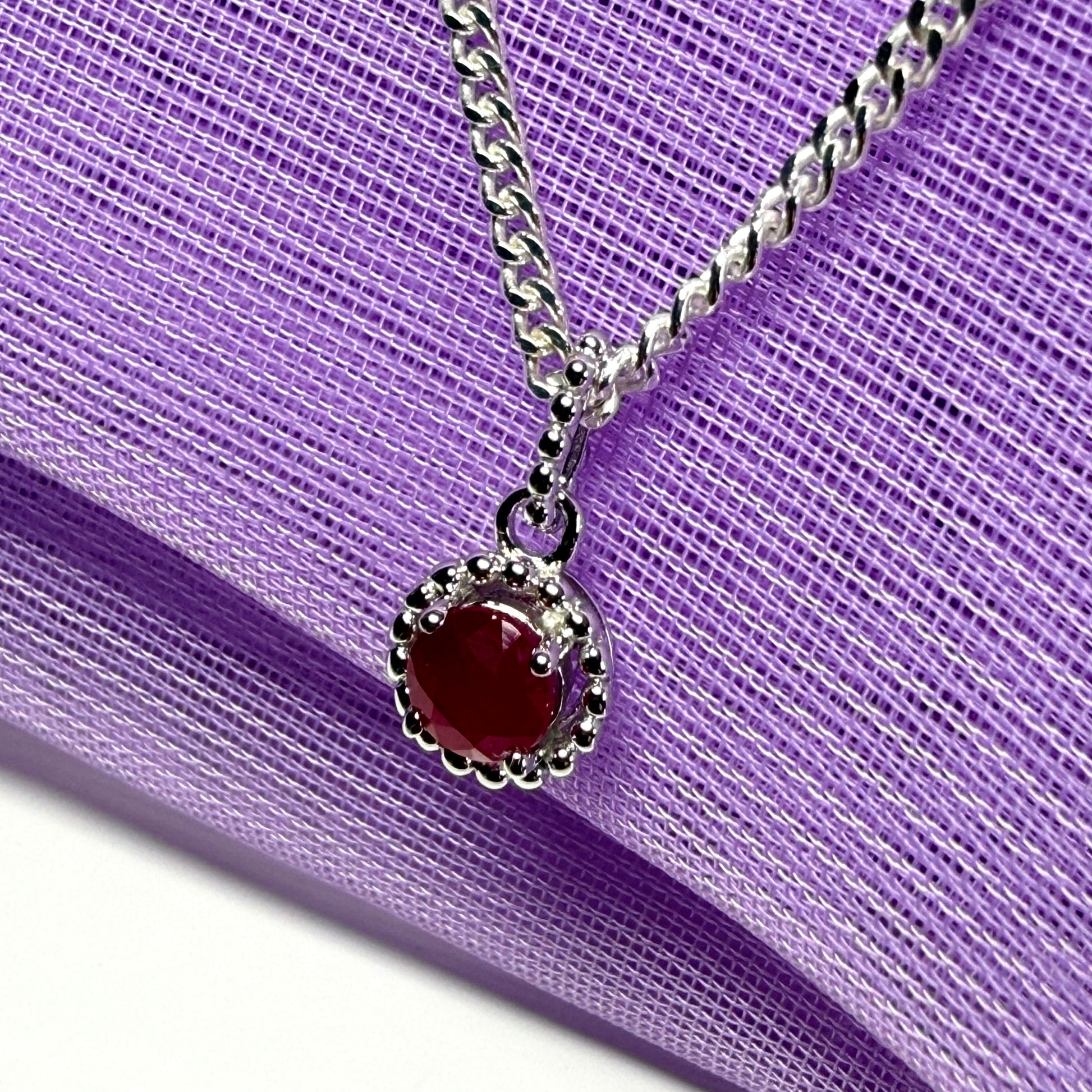 Real ruby small round necklace sterling silver