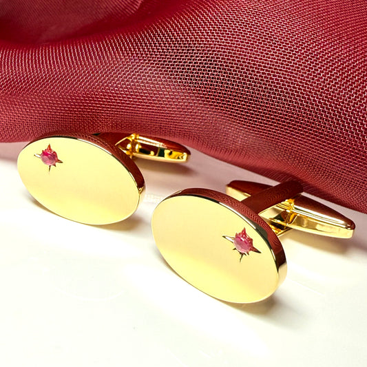 Real ruby oval shaped cufflinks gold plated