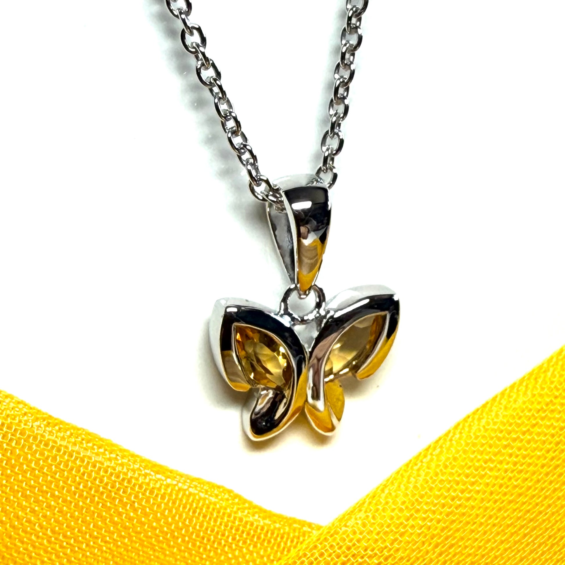 Real yellow citrine butterfly shape necklace pendant sterling silver