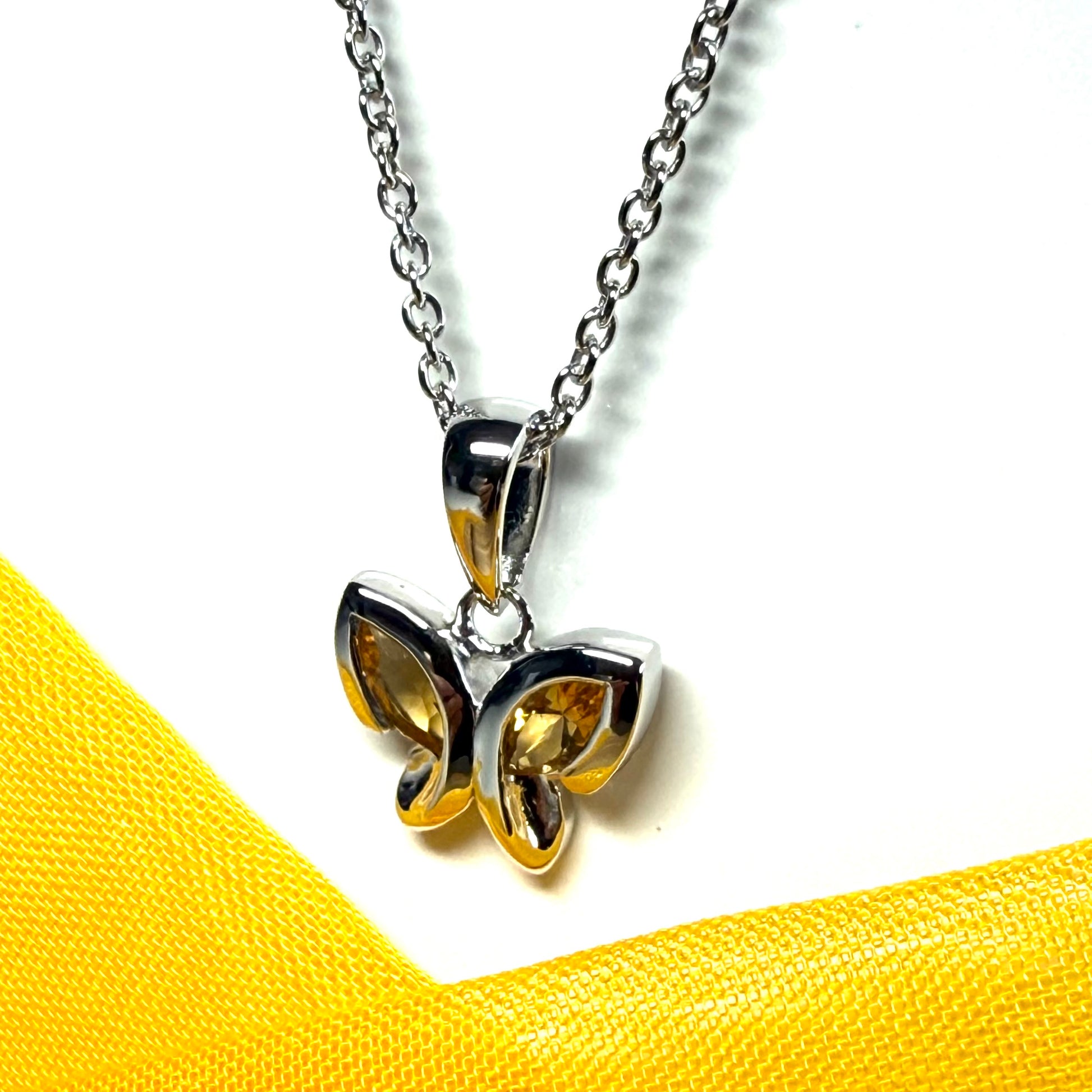 Real yellow citrine butterfly shape necklace pendant sterling silver
