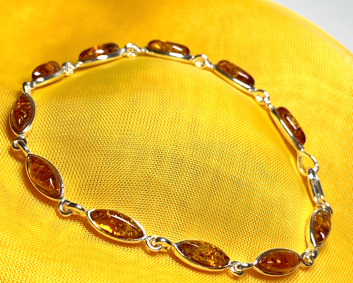 Real amber bracelet marquise cut sterling silver bracelet