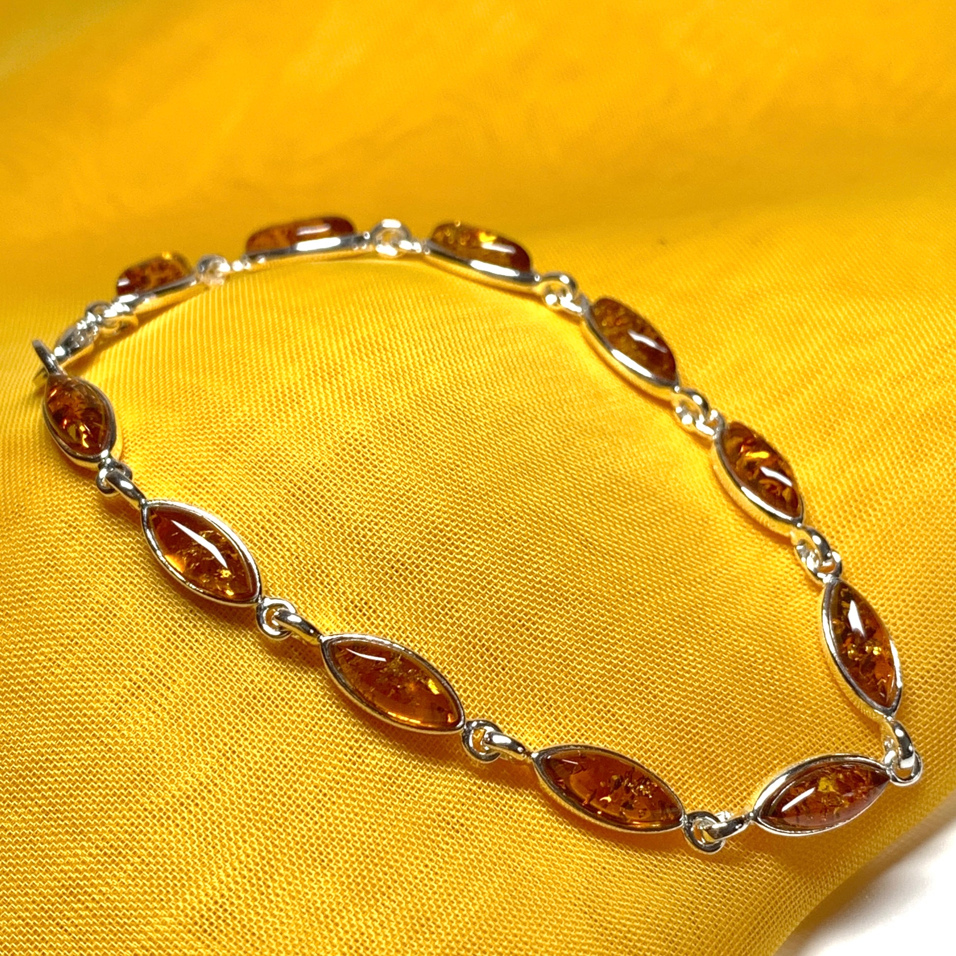 Real amber bracelet marquise cut sterling silver bracelet