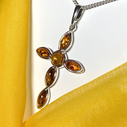 Real amber cross necklace sterling silver