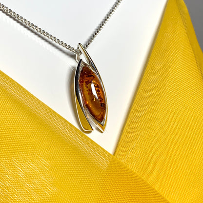 Real amber fancy necklace sterling silver