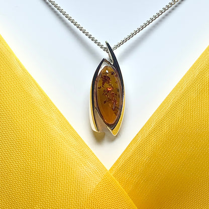 Real amber fancy necklace sterling silver