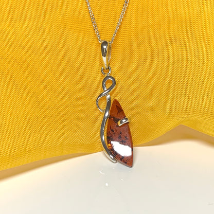 Real amber fancy swirl necklace sterling silver