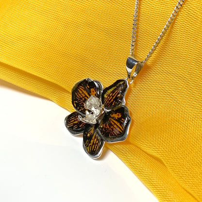 Real amber flower necklace sterling silver