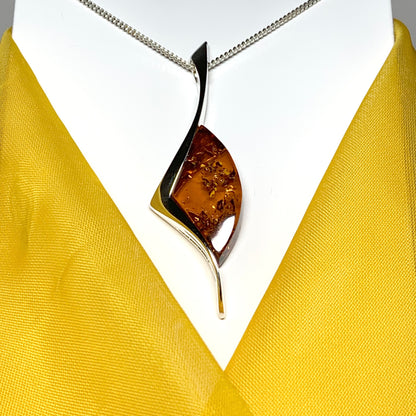 Large real amber necklace sterling silver