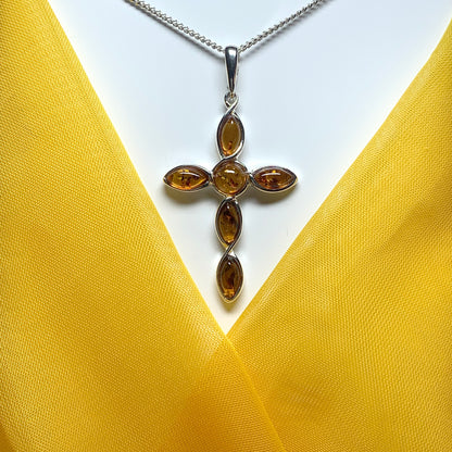 Real amber cross necklace sterling silver