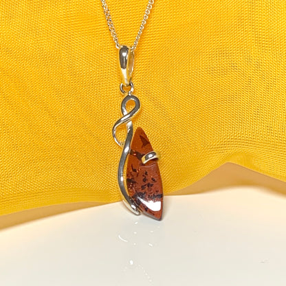 Real amber fancy swirl necklace sterling silver