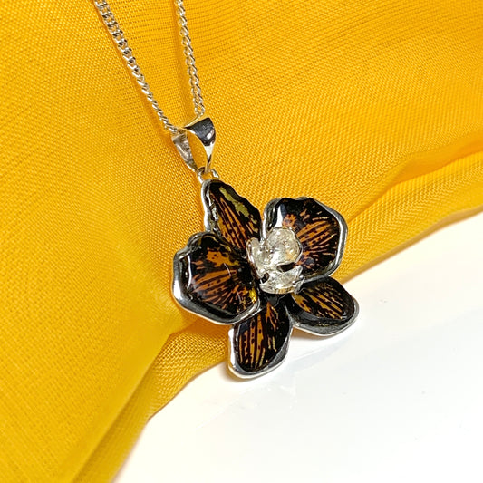 Real amber flower necklace sterling silver
