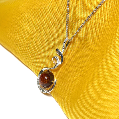 Real amber round sterling silver necklace fancy swirl