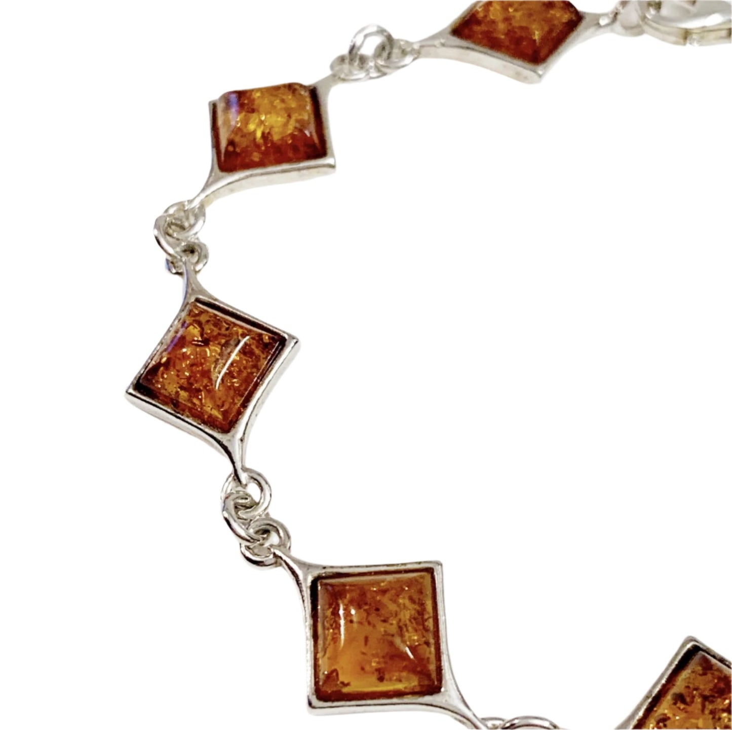 Square Cut Sterling Silver Real Amber Bracelet