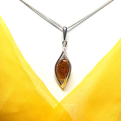 Cognac real amber sterling silver necklace