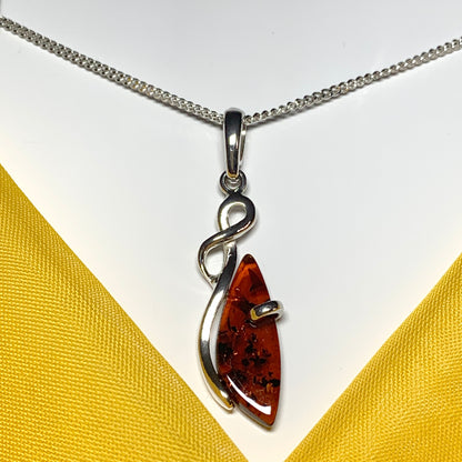 Real amber fancy swirl necklace sterling silver