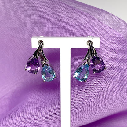 Real amethyst and blue topaz fancy stud earrings