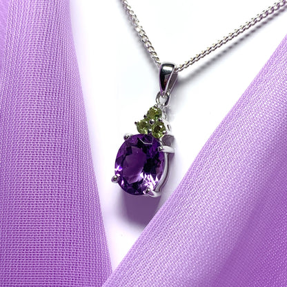 Real amethyst and peridot necklace sterling silver