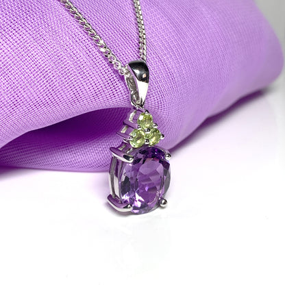 Real amethyst and peridot necklace sterling silver