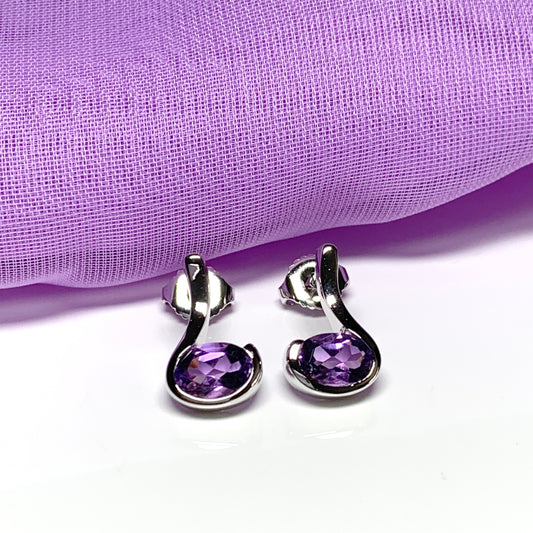 Real amethyst earrings fancy purple stud swirl