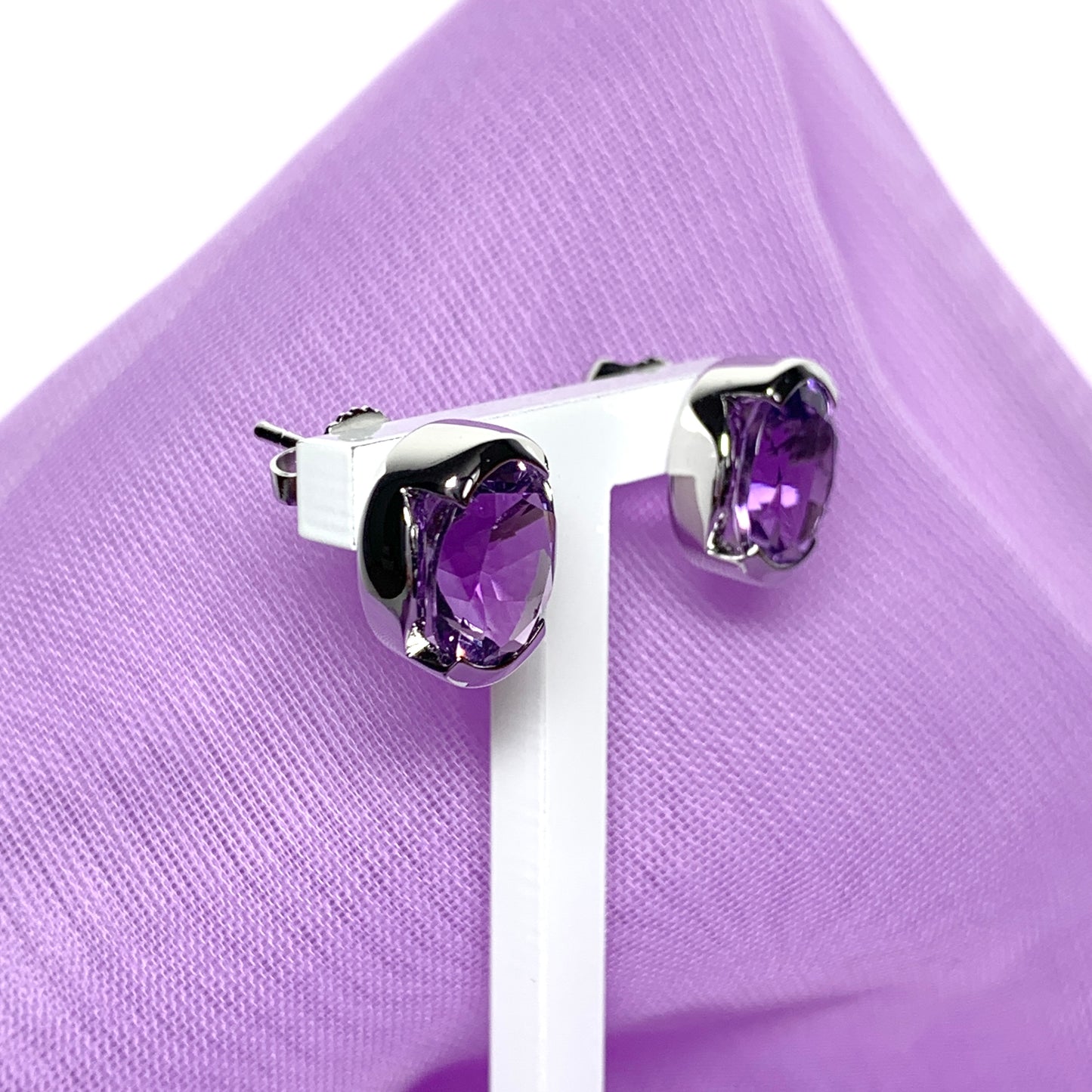 Real amethyst stud earrings oval purple