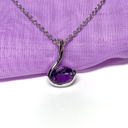 Real amethyst necklace oval purple fancy swirl sterling silver