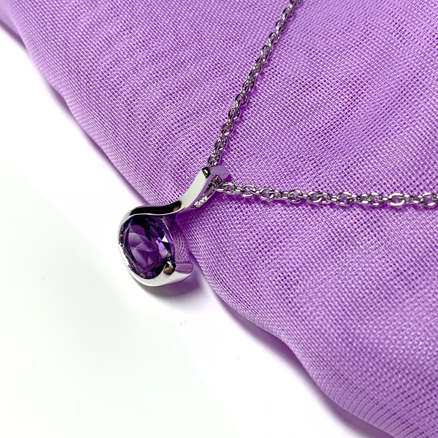 Real amethyst necklace oval purple fancy swirl sterling silver
