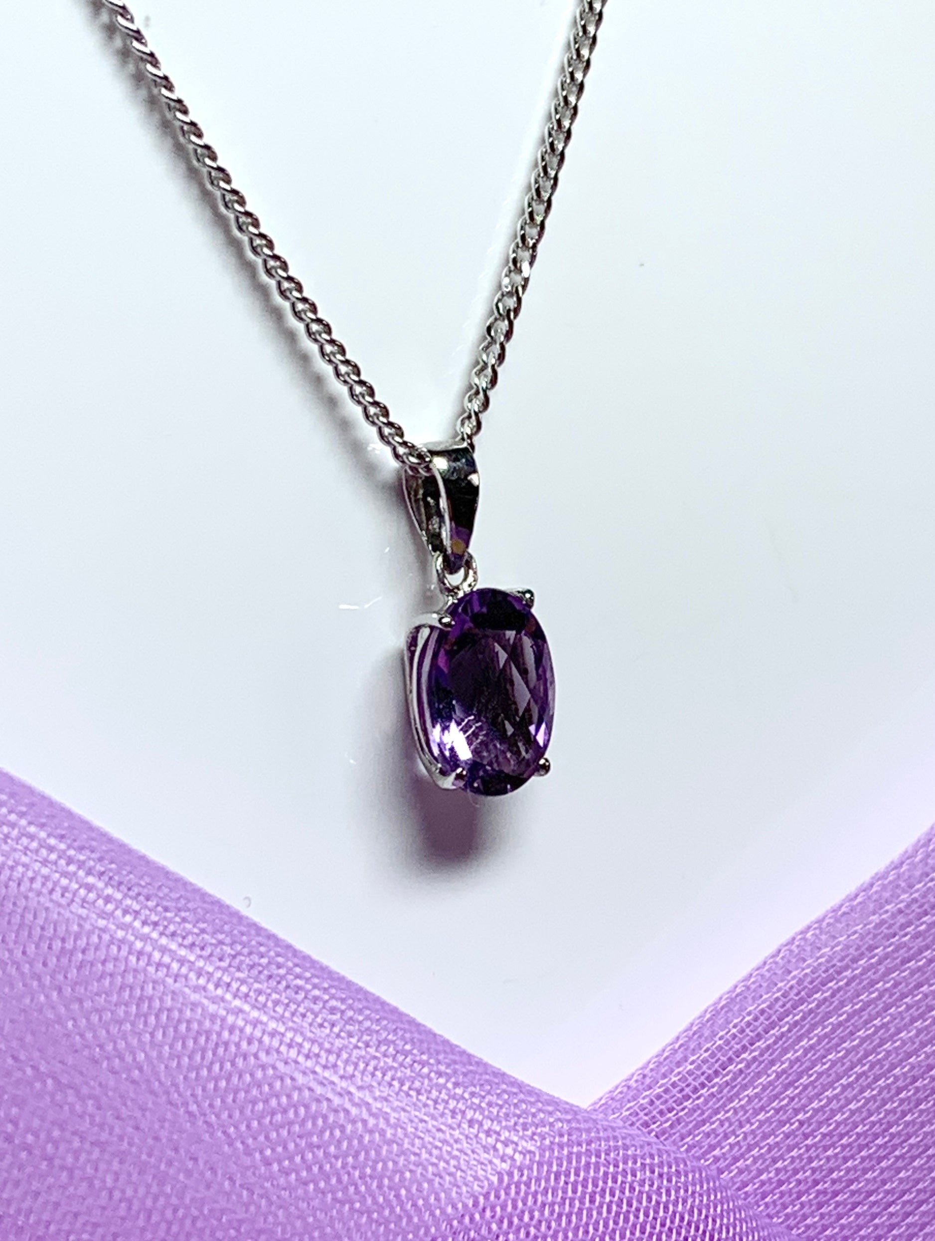 Real amethyst oval purple white gold necklace pendant